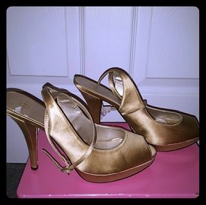 Joey O Satin Peep Toe Heels